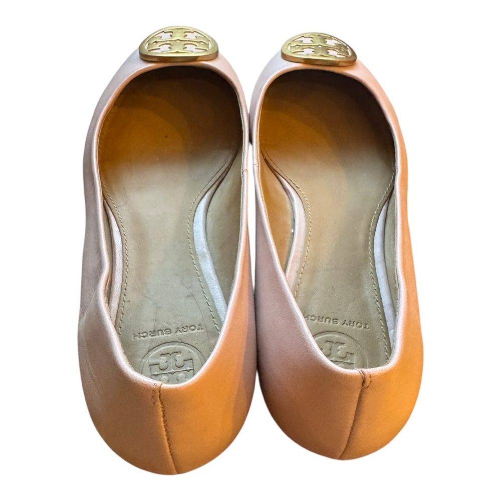 Tory Burch Pink Leather Flats with Signature Logo - Picture 5 of 6